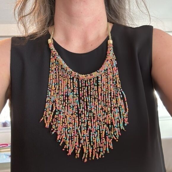 Boho seed bead bib necklace - Picture 1 of 9